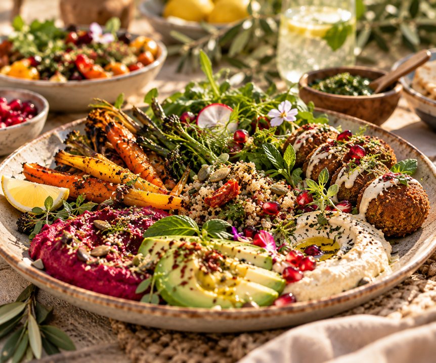 A colourful plate of seasonal whole foods